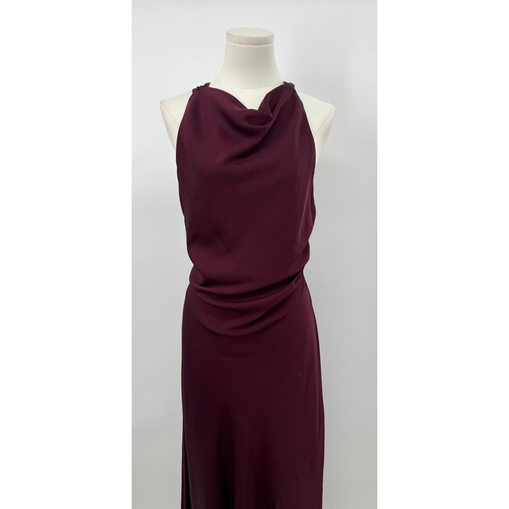 Quince Washable Stretch Silk High Neck Midi Dress Slipdress Burgundy Large NWT